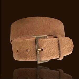 🆕💕B-LOW THE BELT Calf-Hair Leather Belt Square Gold Buckle • Color Camel • Small